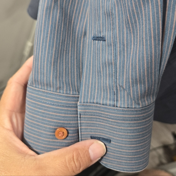 Paul Fredrick non-iron two-ply cotton pinpoint Long Sleeve Shirt Slim Fit - Picture 5 of 6